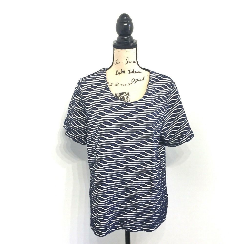 CJ Banks X Shirt Blue White Crewneck Short Sleeve